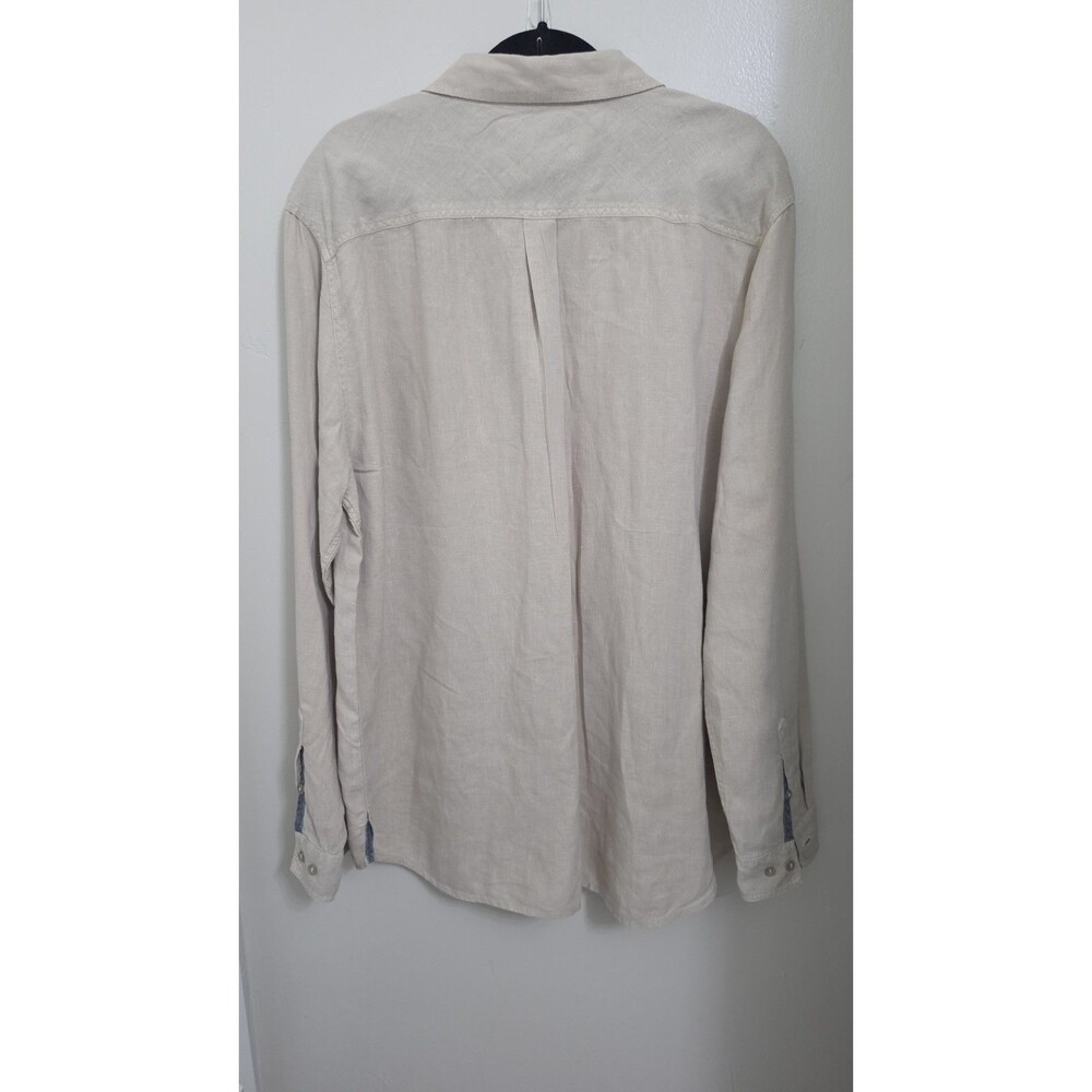 Carbon2Cobalt Shirt Mens Large 100% Linen Beige Long Sleeve Coastal Button Front - Picture 4 of 9